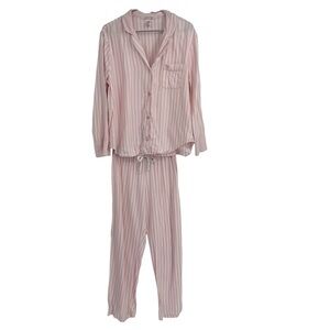Victoria’s Secret Pajama Set Size L pink stripes 2 Piece Button Up Flannel